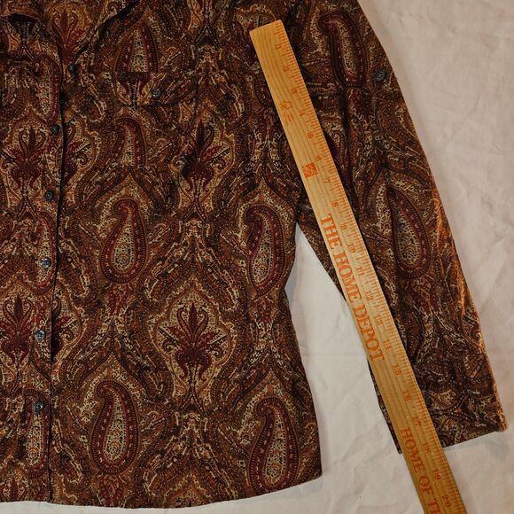 Eddie Bauer Woman's Long Sleeve Orange Paisley Blouse Size XXL - Picture 5 of 8